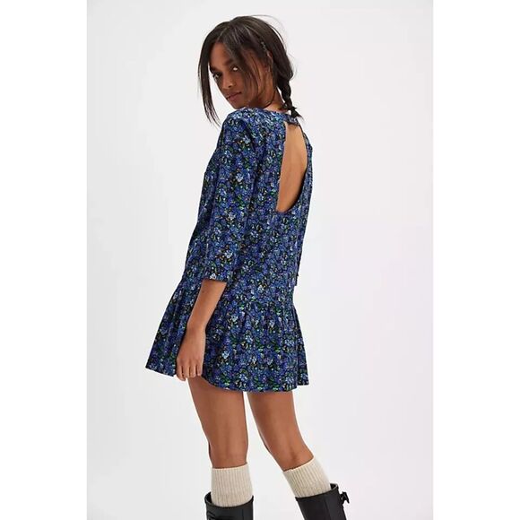 Free People Women's The Avenue Mini Dress Blue Floral Size S NWOT 97% cotton - Picture 4 of 8